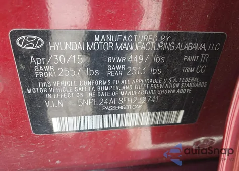 2015 Hyundai Sonata Se from USA, damaged, VIN 5NPE24AF8FH232741